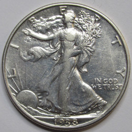 1938 D Walking Liberty Half Dollar - antique better condition American silver half