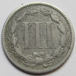 1868 Nickel Three Cents - odd denomination post Civil War era nickel coin