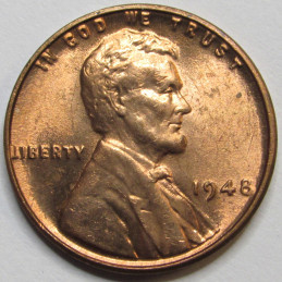 1948 Lincoln Wheat Cent - antique uncirculated American wheat penny