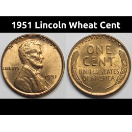 1951 Lincoln Wheat Cent - antique American uncirculated wheat penny