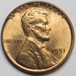 1951 Lincoln Wheat Cent - antique American uncirculated wheat penny