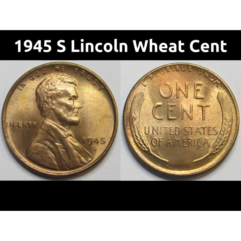 1945 S Lincoln Wheat Cent - antique San Francisco mintmark uncirculated wheat penny 1945 S Lincoln Wheat Cent - antique San Francisco mintmark uncirculated wheat penny