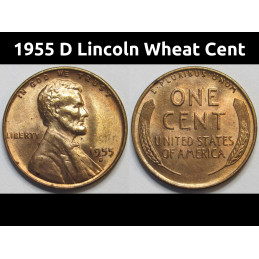 1955 D Lincoln Wheat Cent - antique Denver mintmark uncirculated American wheat penny