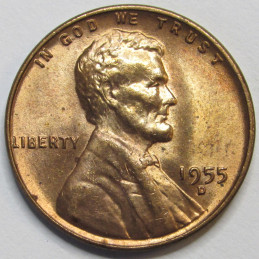 1955 D Lincoln Wheat Cent - antique Denver mintmark uncirculated American wheat penny