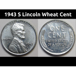 1943 S Lincoln Wheat Cent - antique steel uncirculated San Francisco mintmark wheat penny