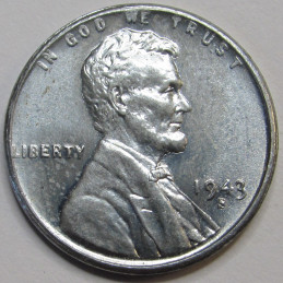 1943 S Lincoln Wheat Cent - antique steel uncirculated San Francisco mintmark wheat penny