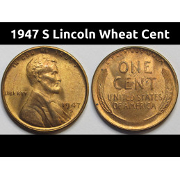 1947 S Lincoln Wheat Cent - antique San Francisco mintmark uncirculated wheat penny
