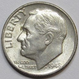 1948 Roosevelt Dime - uncirculated early date American silver dime