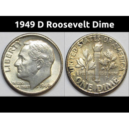 1949 D Roosevelt Dime - antique uncirculated Denver mintmark silver dime
