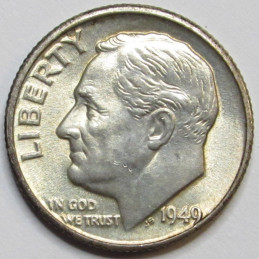 1949 D Roosevelt Dime - antique uncirculated Denver mintmark silver dime