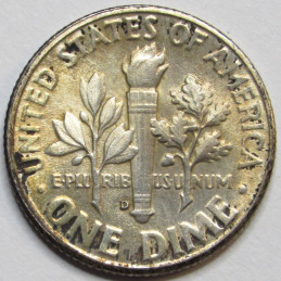 1949 D Roosevelt Dime - antique uncirculated Denver mintmark silver dime