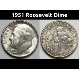 1951 Roosevelt Dime - antique higher grade uncirculated silver dime