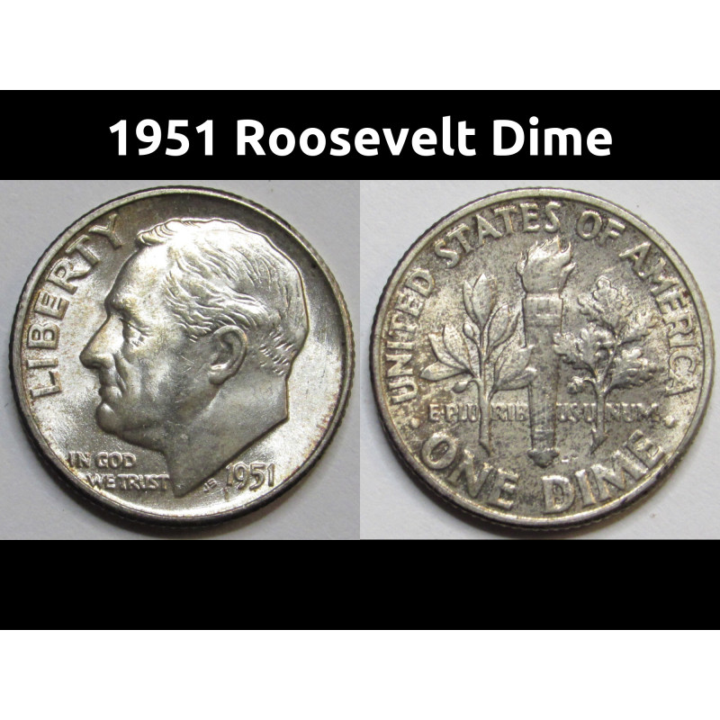 1951 Roosevelt Dime - antique higher grade uncirculated silver dime 1951 Roosevelt Dime - antique higher grade uncirculated silver dime