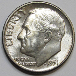 1951 Roosevelt Dime - antique higher grade uncirculated silver dime