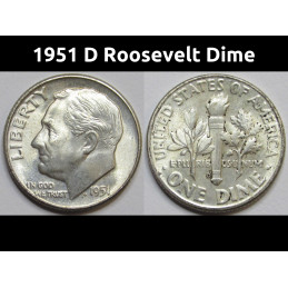1951 D Roosevelt Dime - antique uncirculated Denver mintmark silver dime