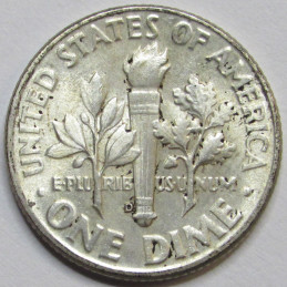 1951 D Roosevelt Dime - antique uncirculated Denver mintmark silver dime