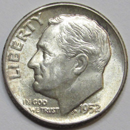 1952 Roosevelt Dime - uncirculated American silver dime