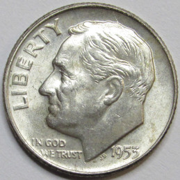 1953 D Roosevelt Dime - antique Denver mintmark uncirculated silver dime