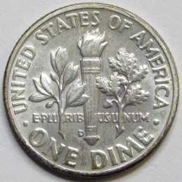 1956 D Roosevelt Dime - uncirculated American silver dime from Denver mint