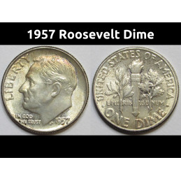 1957 Roosevelt Dime - toned uncirculated American silver dime