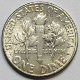 1957 Roosevelt Dime - toned uncirculated American silver dime