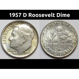 1957 D Roosevelt Dime - uncirculated Denver mintmark silver dime