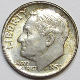 1957 D Roosevelt Dime - uncirculated Denver mintmark silver dime