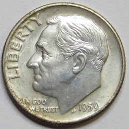 1959 D Roosevelt Dime - uncirculated Denver mintmark American silver dime