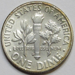 1959 D Roosevelt Dime - uncirculated Denver mintmark American silver dime