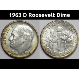 1963 D Roosevelt Dime - uncirculated toned silver dime