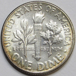 1963 D Roosevelt Dime - uncirculated toned silver dime