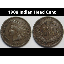 1908 Indian Head Cent - better condition antique American Indian penny