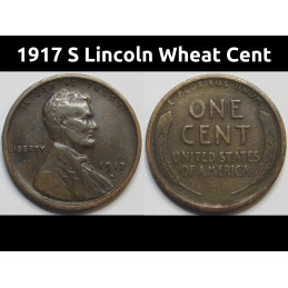 1917 S Lincoln Wheat Cent - antique San Francisco mintmark American penny