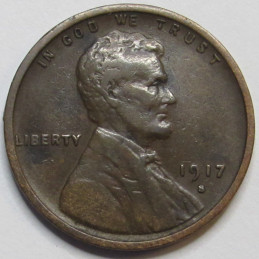 1917 S Lincoln Wheat Cent - antique San Francisco mintmark American penny