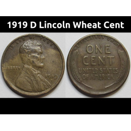 1919 D Lincoln Wheat Cent - better condition Denver mintmark wheat penny