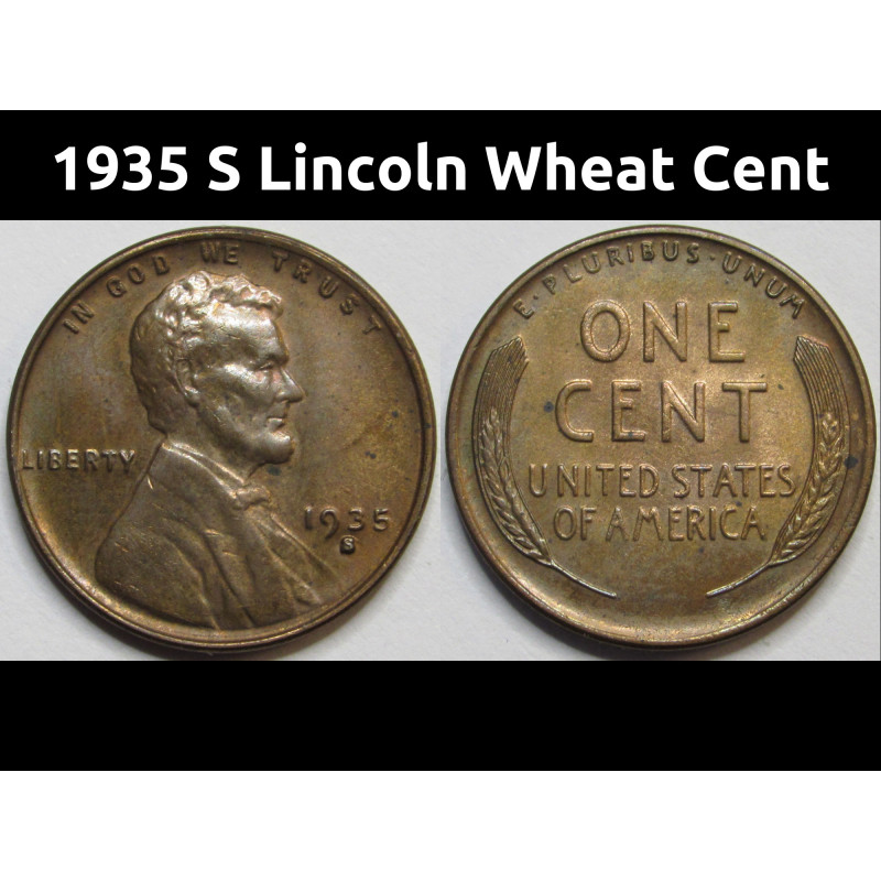 1935 S Lincoln Wheat Cent - antique San Francisco mintmark uncirculated penny 1935 S Lincoln Wheat Cent - antique San Francisco mintmark uncirculated penny