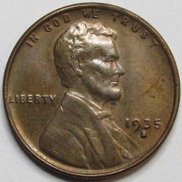 1935 S Lincoln Wheat Cent - antique San Francisco mintmark uncirculated penny