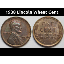 1938 Lincoln Wheat Cent - antique uncirculated Great Depression era penny