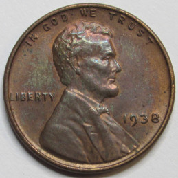 1938 Lincoln Wheat Cent - antique uncirculated Great Depression era penny