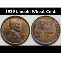 1939 Lincoln Wheat Cent - antique uncirculated thirties American wheat penny