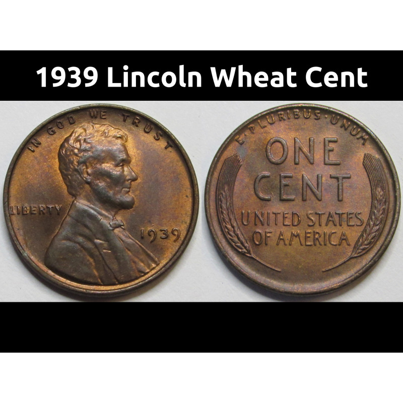 1939 Lincoln Wheat Cent - antique uncirculated thirties American wheat penny 1939 Lincoln Wheat Cent - antique uncirculated thirties American wheat penny