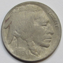 1916 S Buffalo Nickel - antique San Francisco mintmark American bison coin