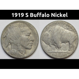 1919 S Buffalo Nickel - antique San Francisco mintmark Indian nickel