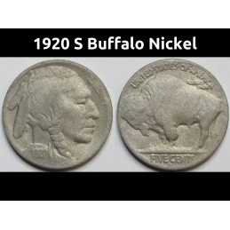1920 S Buffalo Nickel - antique San Francisco mintmark bison coin