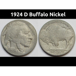 1924 D Buffalo Nickel - antique Denver mintmark American Indian nickel