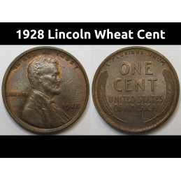 1928 Lincoln Wheat Cent - antique uncirculated American wheat penny