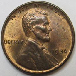 1936 Lincoln Wheat Cent - antique uncirculated toned American wheat penny