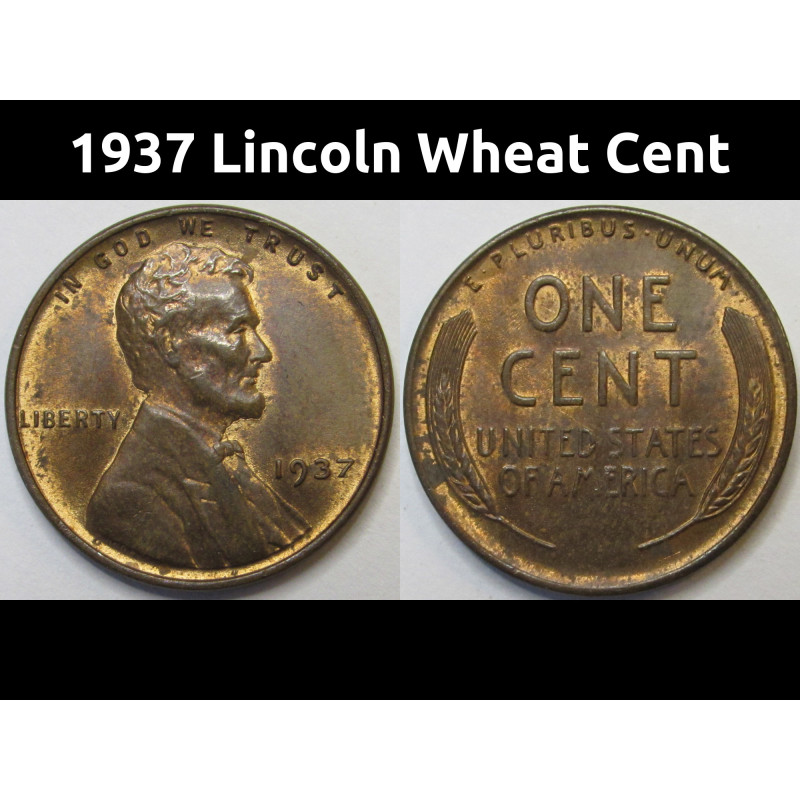 1937 Lincoln Wheat Cent - higher grade American wheat penny 1937 Lincoln Wheat Cent - higher grade American wheat penny