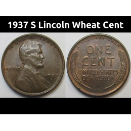 1937 S Lincoln Wheat Cent - higher grade San Francisco mintmark wheat penny