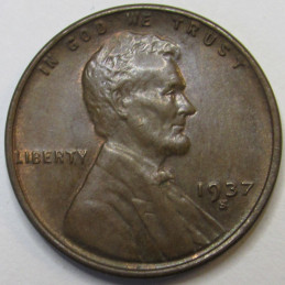 1937 S Lincoln Wheat Cent - higher grade San Francisco mintmark wheat penny